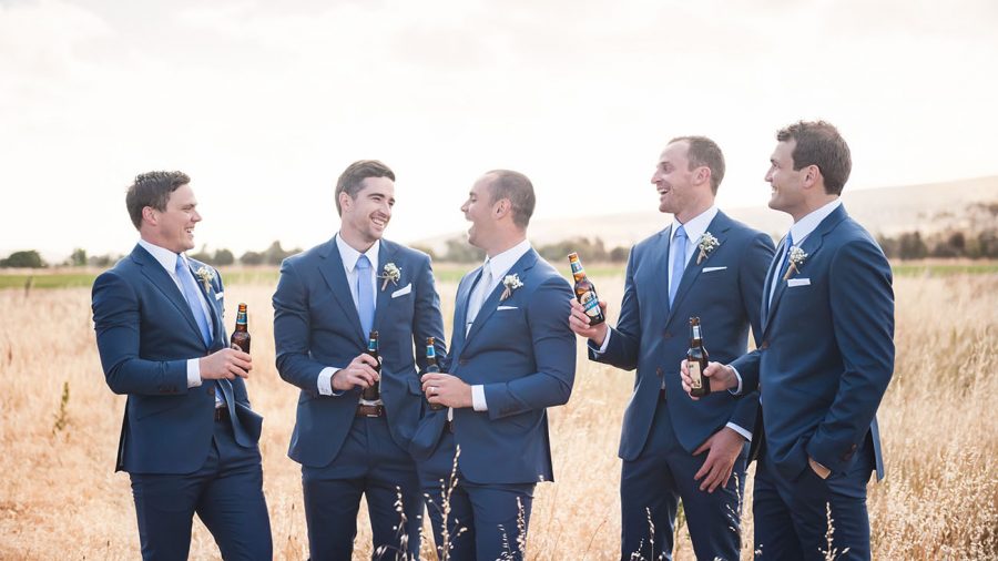 Groomsmen in Adelaide wearing DELUCA wedding suits